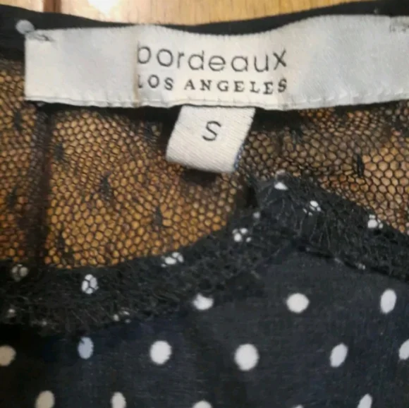 Bordeaux Los Angeles S Knee Length Dress Crop Sleeve Polka Dot Black White - Picture 3 of 3